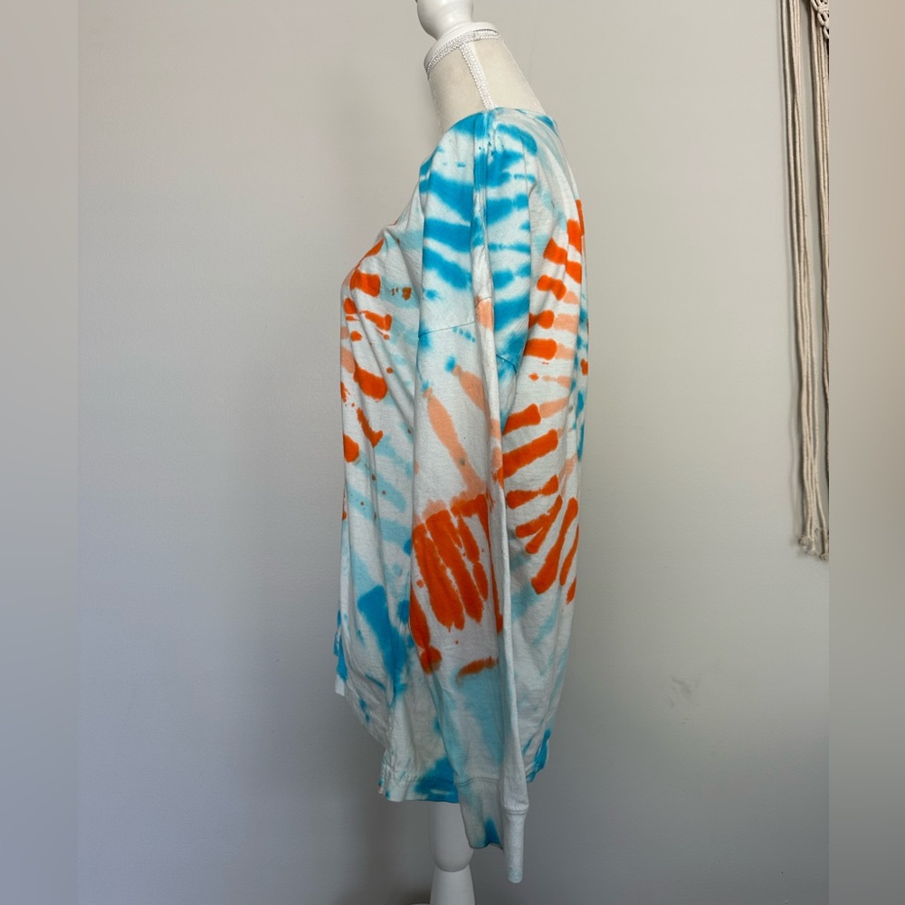 ✨ SOLD ✨ NWOT! Long Sleeve Cotton Spiral Tie Dye Shirt Blue White Orange SM MED - Picture 4 of 4